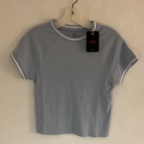 Levi's Tops - Levi’s Slim Fit Cotton Crewneck Tee, Size L, Light Blue/White Trim, NWT